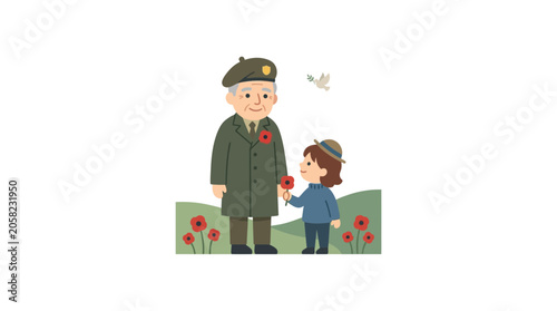 Veteran and Child with Poppies - Remembrance Day