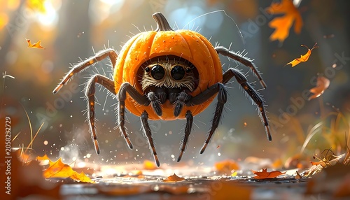 A spider with a pumpkin for a body