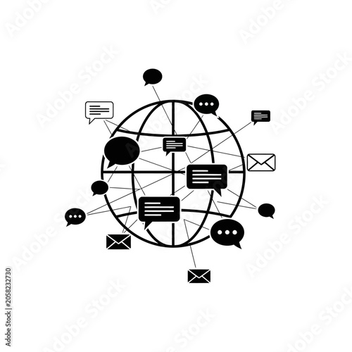Global digital communication network with speech bubbles and mail icons communication internet connection conversation interaction technology exchange information