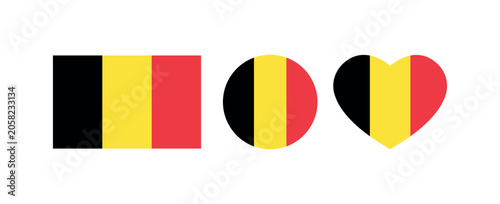 Belgium Flag Vector Icon Set. Rectangle, Circle, Heart Shapes