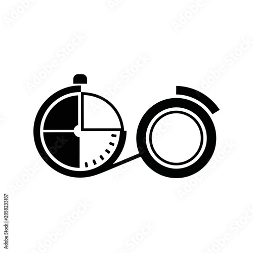 Black and white stopwatch icon representing time measurement and countdown timer concept with stopwatch measurement countdown duration progress interval chronometer
