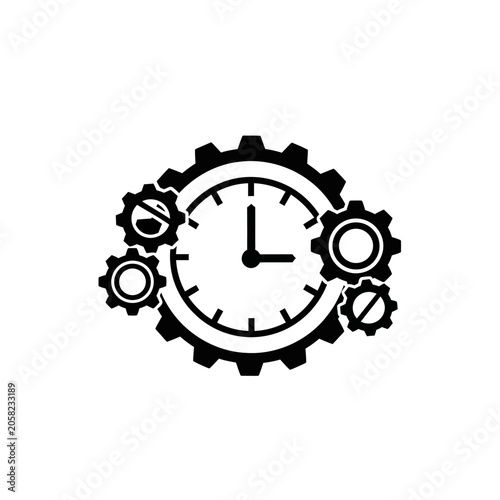 Time optimization mechanism icon with clock and interlocking gears mechanism optimization efficiency management mechanical industry business technical engineering