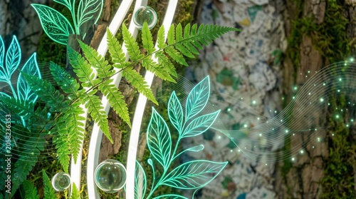 Green Leafy Plant Growth in Natural Soil with Soft Light Atmosphere Illustration