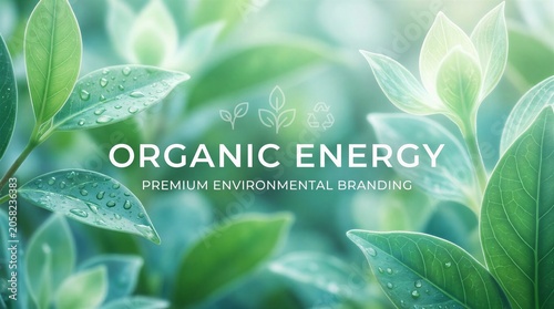 Organic Energy Illustration with Vibrant Green Leaves and Sunlight Glow in Eco Style