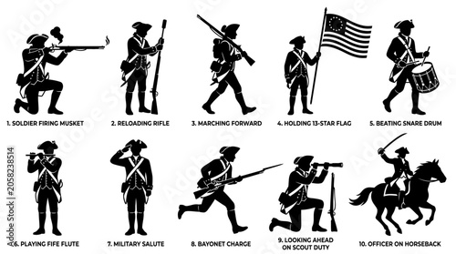 American Revolutionary War Soldier Silhouettes.