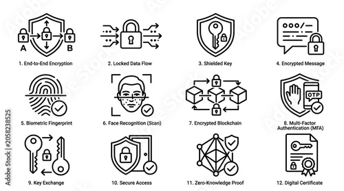 Digital security icons and symbols.