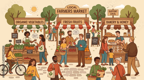 People shopping at local farmers market.