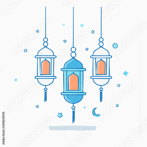 Islamic Lanterns with Crescent Moon and Stars