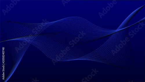 Abstract line blue fluid gradient light on dark background.