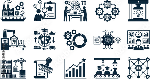 Fotografie Industrial education system minimal vector icon set for World Teachers Day displ