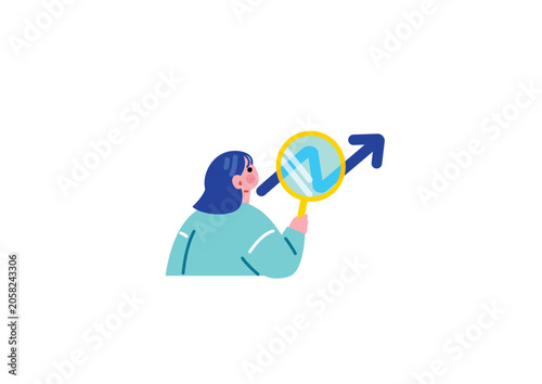 データを調査する女性のイラスト