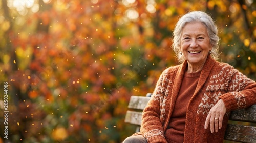 Senior Woman Smiling in Autumn Park Setting