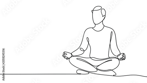 Fotografie Continuous line drawing of a person meditating in lotus position