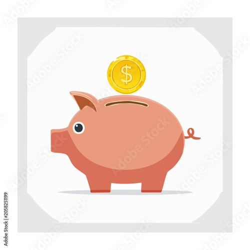 Flat design piggy bank with coin