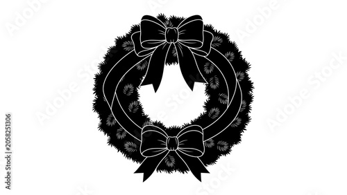 Foto Memorial Wreath with Bows: A somber memorial wreath, adorned with two elegant bows, symbolizes remembrance and respect, often used for solemn occasions and expressions of condolence