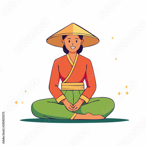Woman in Traditional Asian Attire Meditating