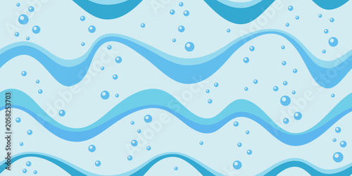 Seamless sea waves stylization, waves and bubbles, vector print