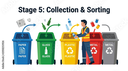 Foto Recycling, collection, sorting process, waste management, eco-friendly, recyclin