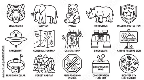 Bild auf Leinwand Wildlife conservation icons, endangered animals, protection symbols, nature pres
