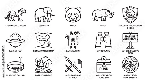 Foto Wildlife conservation icons, endangered species symbols, animal protection signs