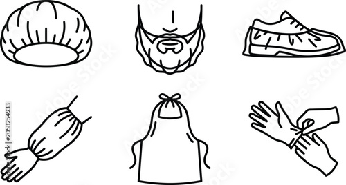 Obraz na plátně Collection of hygiene and safety icons including hair net beard shoe sleeve cove