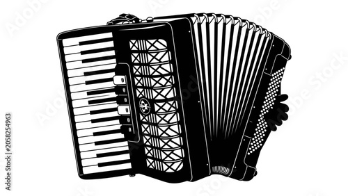 Slika na platnu Accordion, Musical Instrument: A classic accordion, a bellows-driven free-reed aerophone, stands as a symbol of folk music and traditional performance, ready to fill the air with melodious tunes