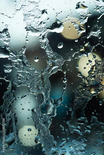 Extreme close-up of water droplets on glass, hyper-real texture, macro photography 