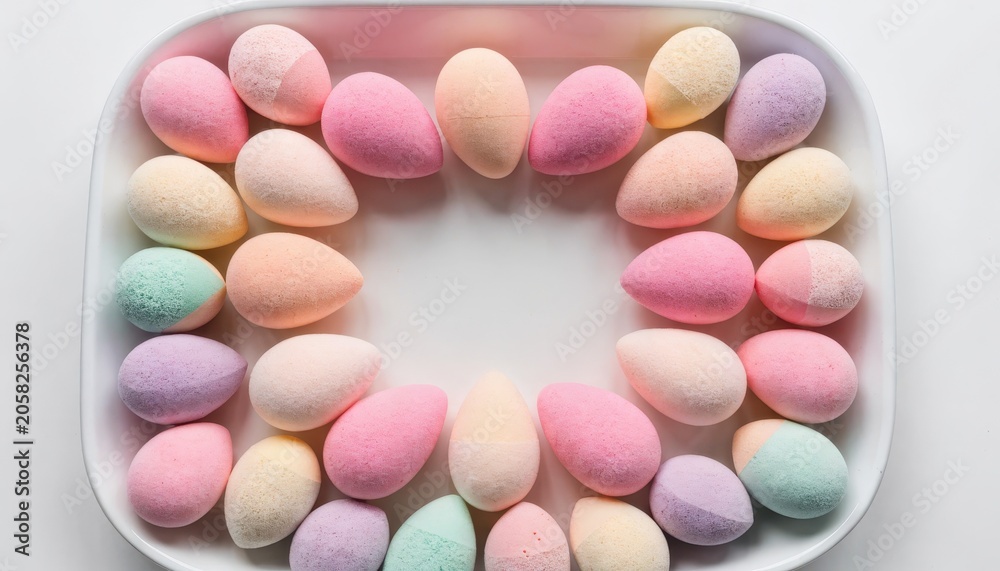 Obraz premium Colorful Makeup Sponges on White Tray