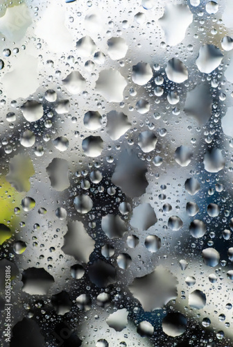 Extreme close-up of water droplets on glass, hyper-real texture, macro photography 