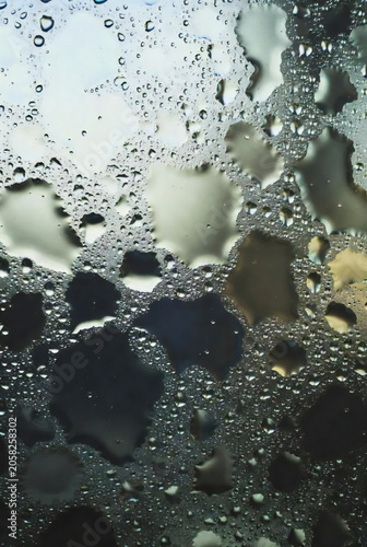Extreme close-up of water droplets on glass, hyper-real texture, macro photography 