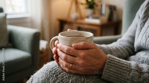 Hands Holding Warm Ceramic Cup