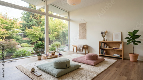 Home meditation room with floor cushions