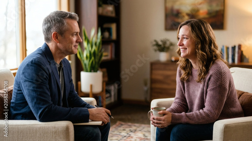 Therapist and patient talking in counseling session