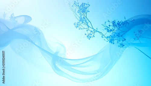 Ethereal light blue background with flowing fabric and branches. Soft and airy, abstract design