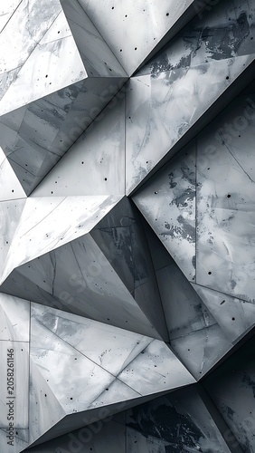 A geometric composition of gray marble-effect polygons