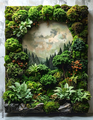A serene and vibrant forest scene with lush greenery and orange flowers