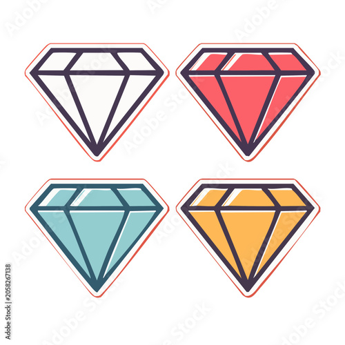 Four colorful diamond gemstone icons in flat design