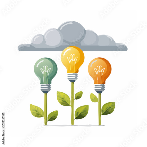 Light bulb plants growing under a cloud illustration