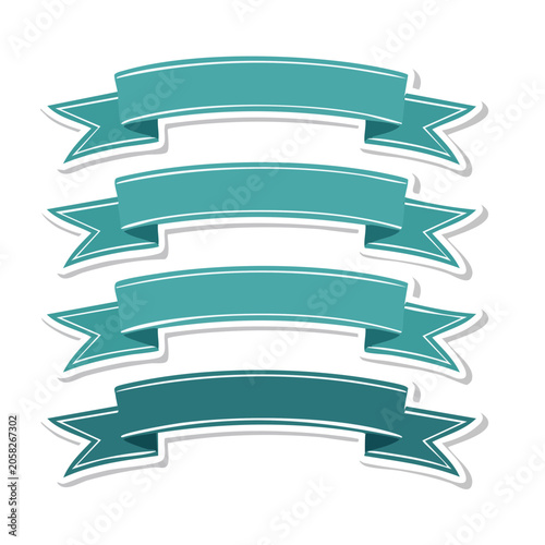 Stacked teal ribbon banners with transparent background