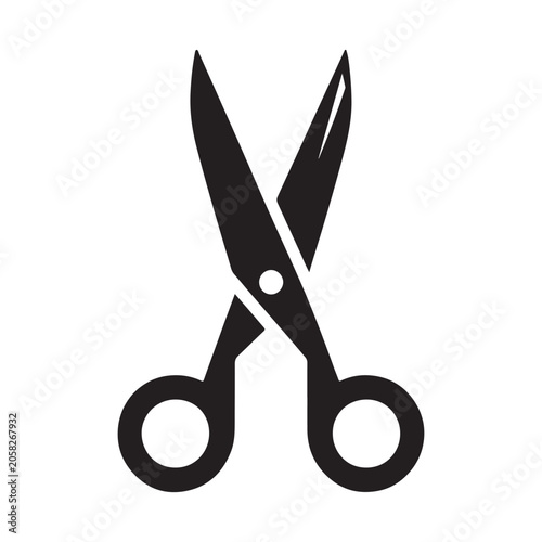 Scissors icon, cutting tool, office supplies, black silhouette isolated on White Background