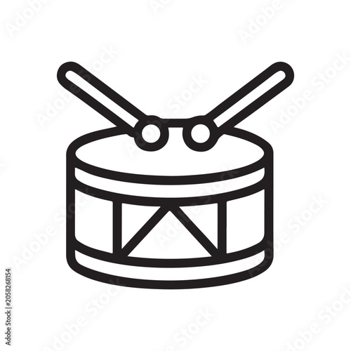 Drum icon, music instrument symbol, black line art, vector graphic isolated on White Background