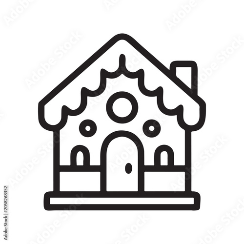 Gingerbread house icon, Christmas cookie symbol, holiday baking illustration, vector dessert graphic isolated on White Background