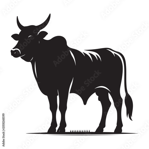 Black cow silhouette, cattle icon, livestock illustration, farm animal isolated on White Background