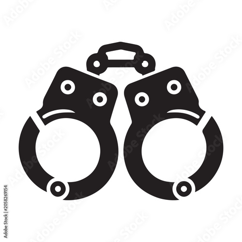 Handcuffs, police cuffs, law enforcement icon, black metal isolated on White Background