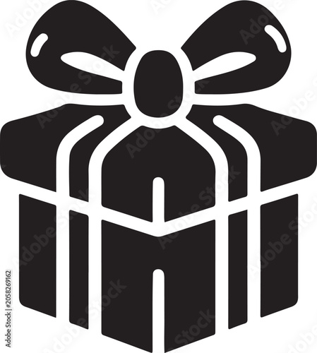 Gift box icon, present box symbol, wrapped gift, bow icon, black vector isolated on White Background