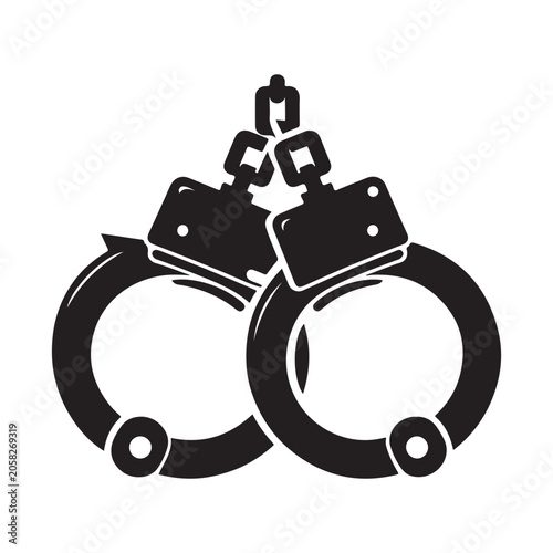 Handcuffs, police restraints, law enforcement, crime symbols, black icons isolated on White Background