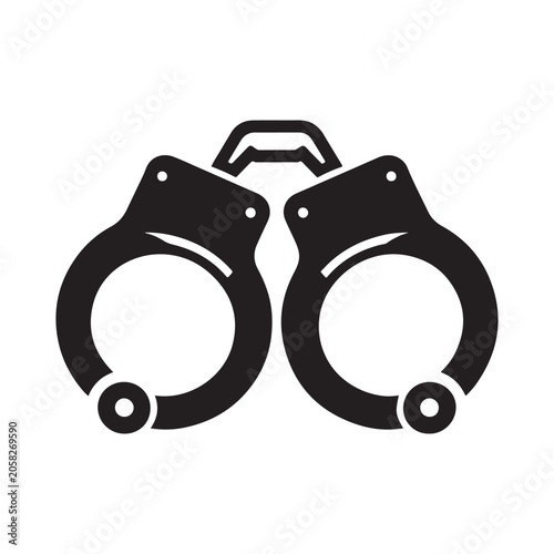 Handcuffs, police cuffs, law enforcement icon, black metal restraints isolated on White Background