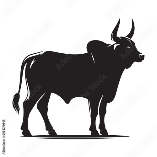 Black bull silhouette, cow icon, cattle vector, animal graphic isolated on White Background
