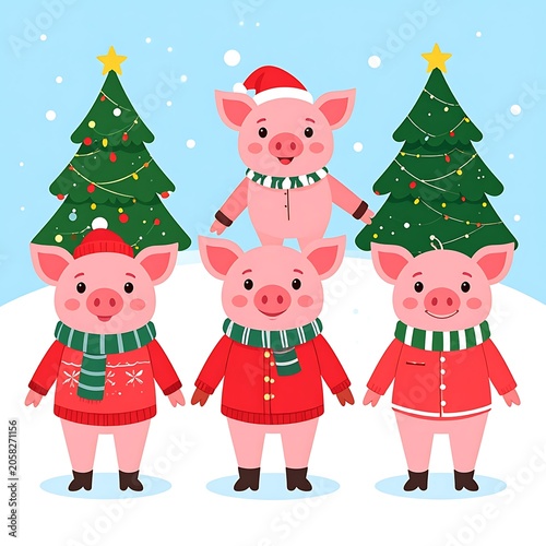 Festive pigs, winter scene