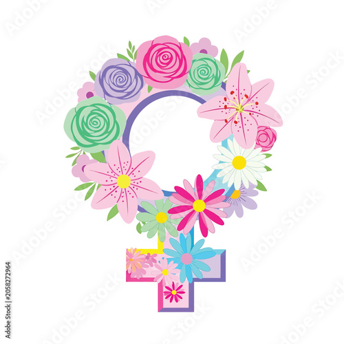 Colorful flowers in female symbol.